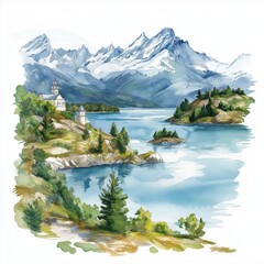 Bariloche. Bariloche hand drawn watercolor illustration