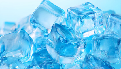 Blue ice cubes isolated on white background