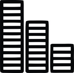 Simple black and white graphic representing a descending bar chart with three distinct bars of decreasing height and equal width