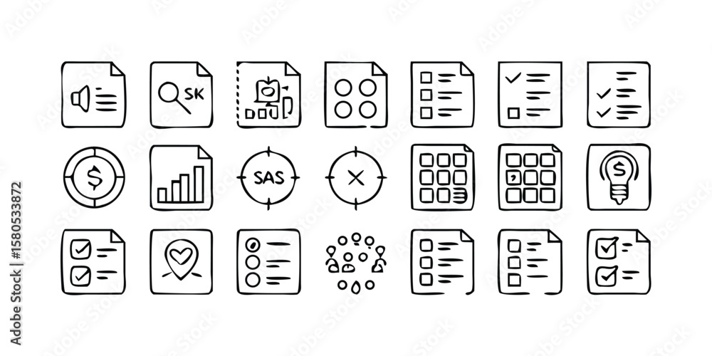 Poster extensive collection of 95 action plan line icons for project management and workflow visualization 