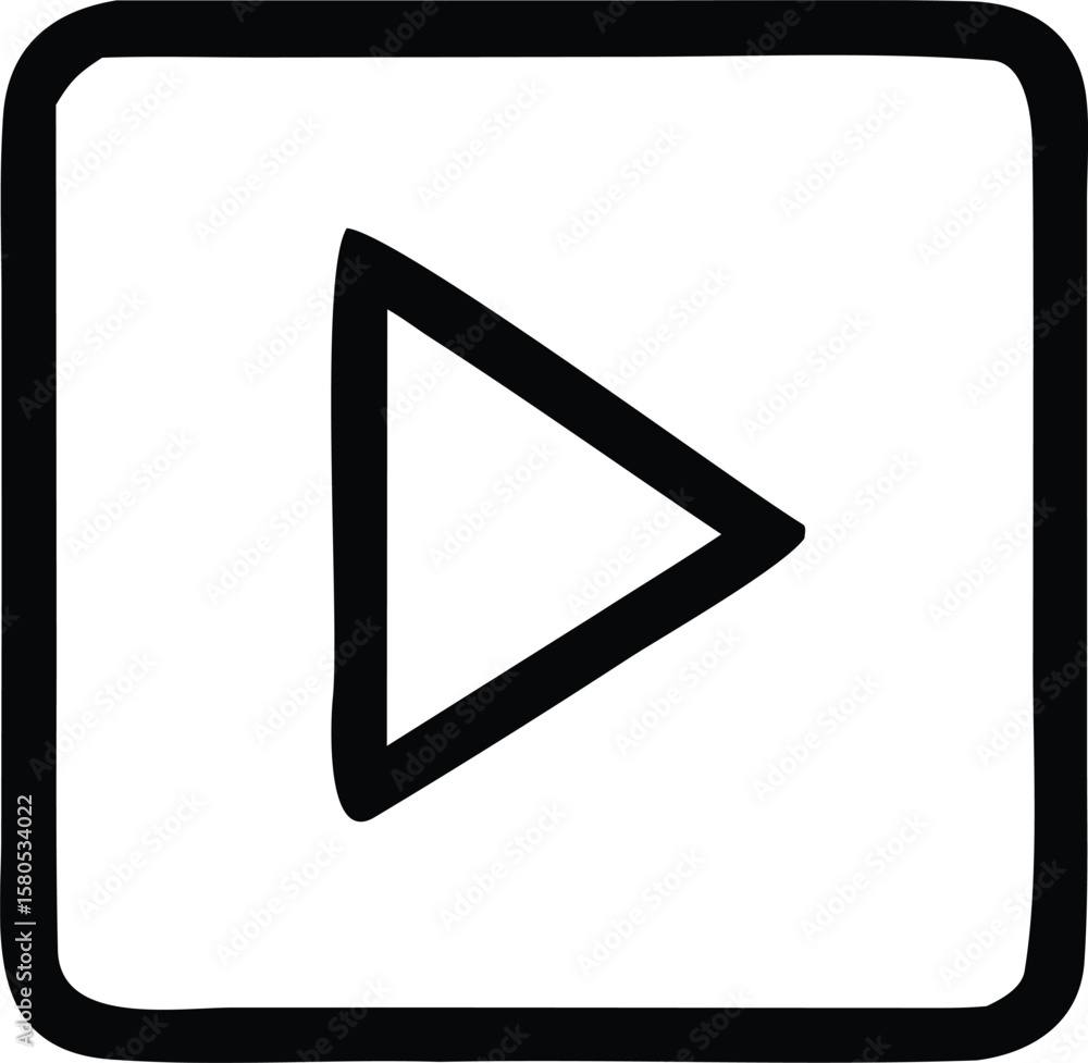 Poster simple hand drawn black play button icon inside a square frame on a white background