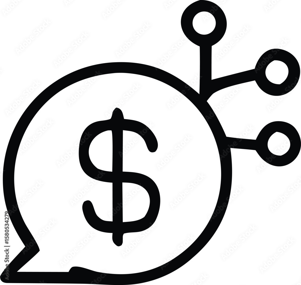 Poster conceptual icon representing financial communication and networked transactions with a dollar sign i