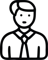 Simple black and white icon of a person wearing a shirt and tie depicting a professional or business individual