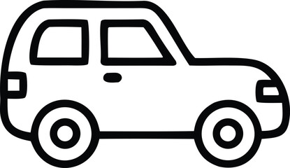 Simple black outline drawing of a compact car with two doors and four wheels on a white background