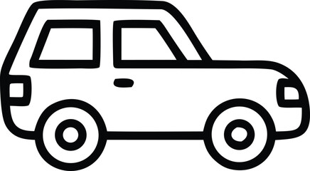 Simple black and white line drawing of a modern suv or crossover vehicle viewed from the side perfect for transportation concepts