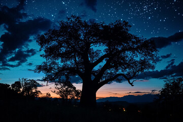 Baobab Silhouettes at Neon Twilight