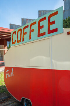 A colourful coffee caravan