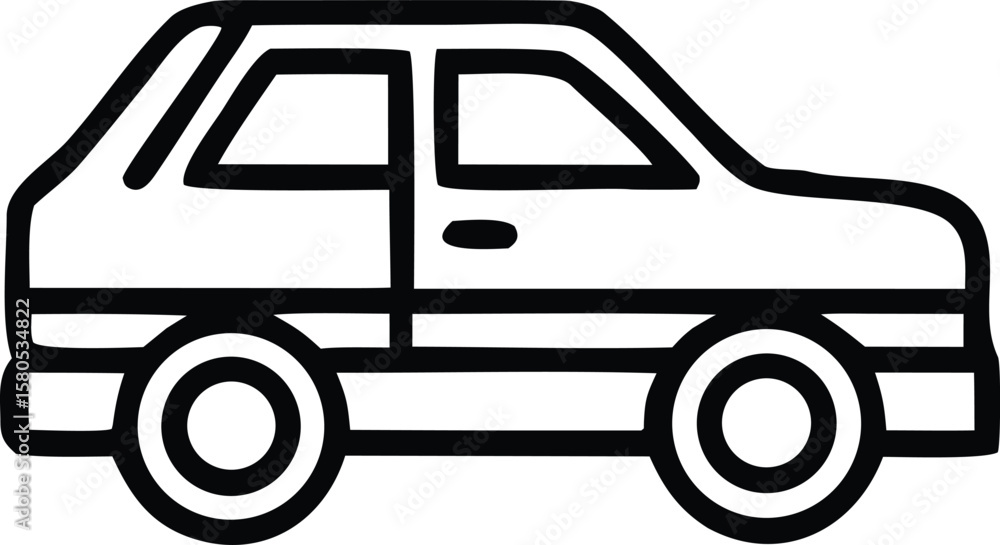 Poster simple black and white line drawing of a car viewed from the side showcasing its basic shape and des