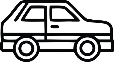Simple black and white line drawing of a car viewed from the side showcasing its basic shape and design elements