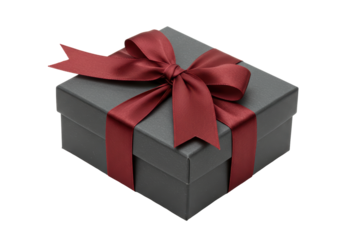 Isolated Gray Gift Box Tied with Burgundy Ribbon