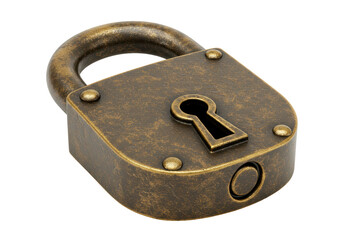 Isolated Vintage Bronze Padlock with Keyhole