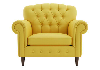 Isolated Luxurious Yellow Armchair with Tufted Design