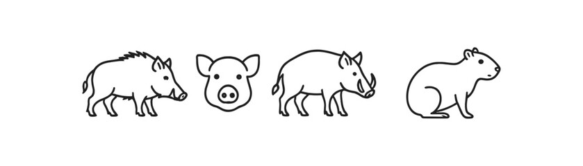 Animal outline icon set. wild and farm animal icons in outline style collection