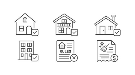Real estate icons outline set. home, apartment, document symbols collection