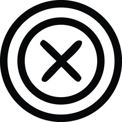 Obraz premium A black cross symbol is centered within concentric black circles on a white background representing a target or a prohibition sign
