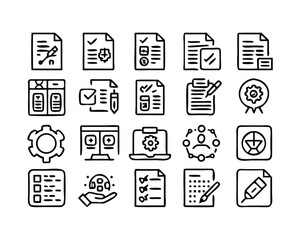 Comprehensive Set of 95 Exam and Examination Line Icons for Design Projects on transparent background This graphic set includes unique line icons related exams examinations