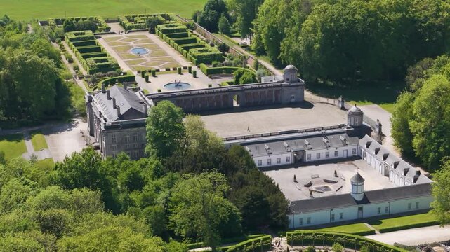 main area structures ch&acirc;teau seneffe part nearby green covers architecture nature revealing right to left front pans aerial of de belgium 