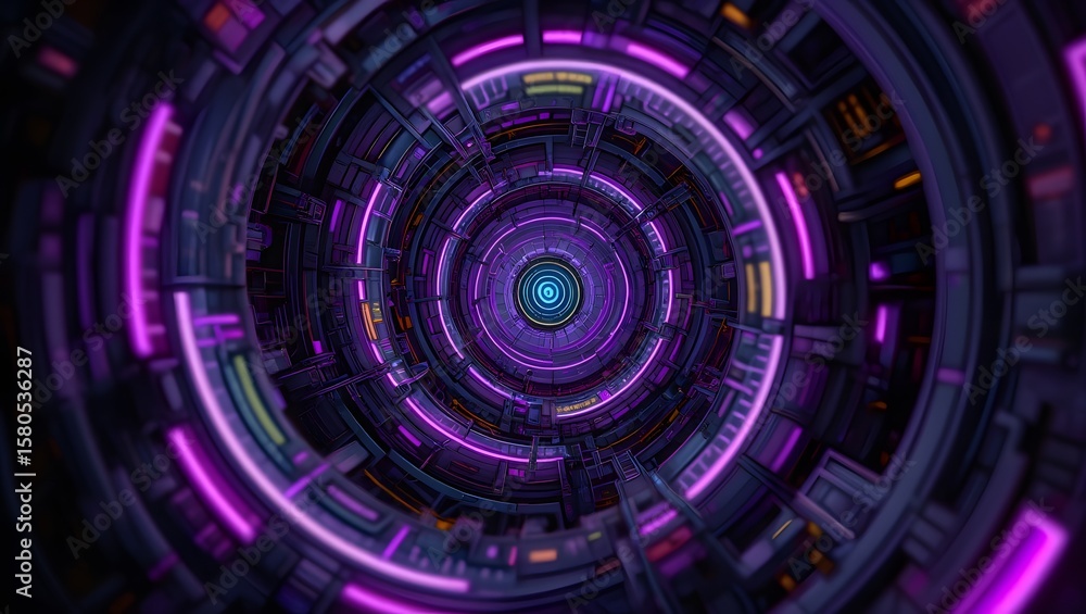Poster abstract futuristic tunnel background with neon lights and circular shapes design art