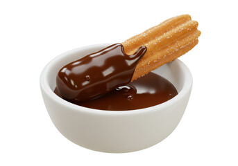 Isolated Churro Dipped in Rich Dark Chocolate Sauce