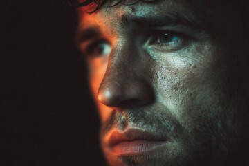 Obraz premium Closeup Portrait of a Man with Gritty Texture and Dramatic Lighting