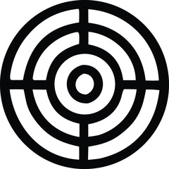 Abstract black and white concentric circles intersecting with horizontal and vertical lines creating a target or radar like symbol