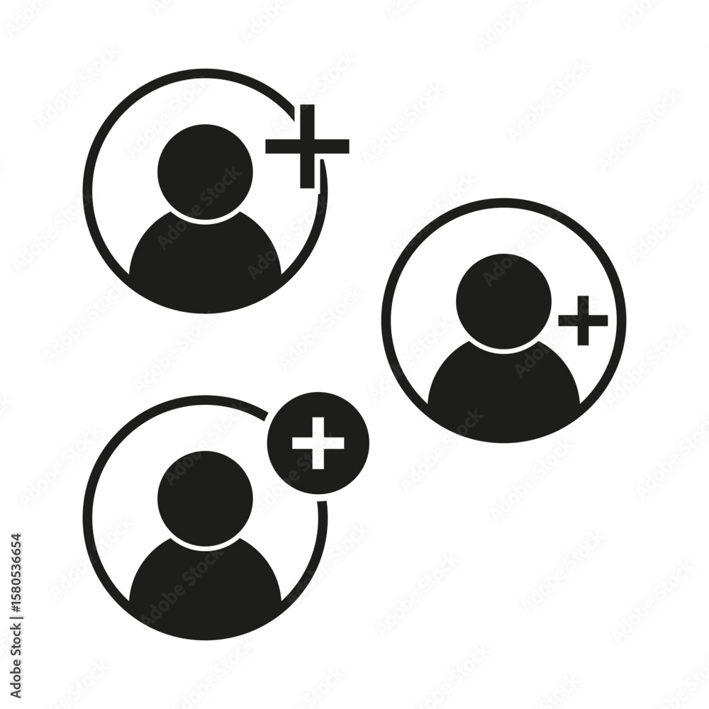 Poster user add icons. new contact symbol. profile plus vector. account creation signs