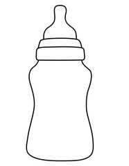 Cute cartoon hand drawn vector baby milk bottle outline.