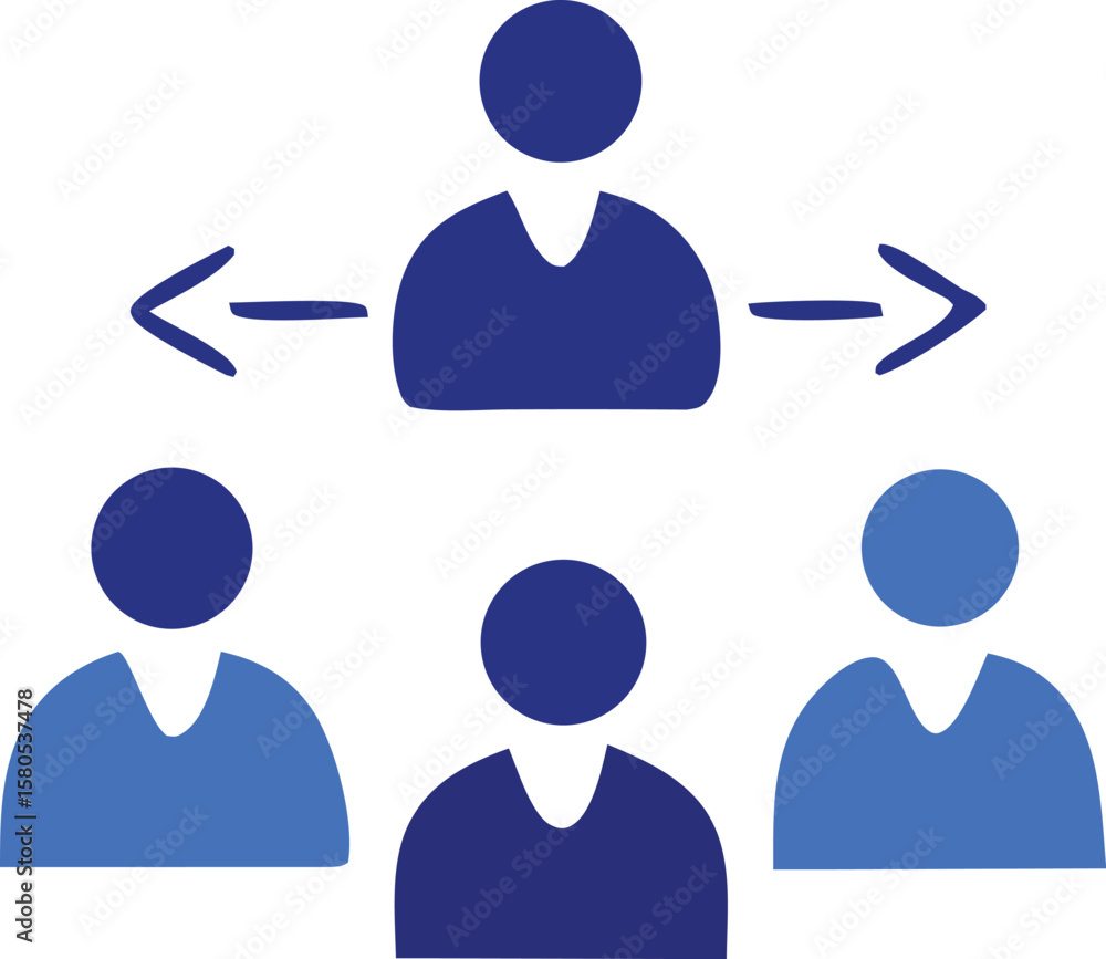 Poster a single leader figure with arrows pointing outwards to multiple team members symbolizing communicat