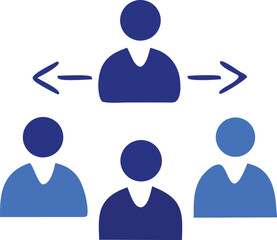 A single leader figure with arrows pointing outwards to multiple team members symbolizing communication and delegation