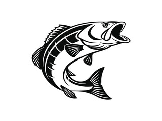 Fototapeta premium Salmon fish silhouette vector icon, Sea cod fish on a white background, Tuna fish silhouette vector illustration, Sea fish silhouette icon