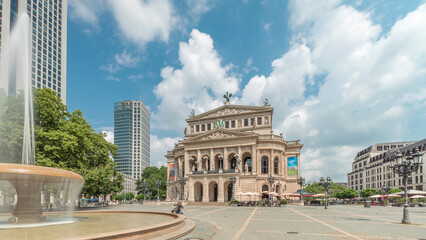 Hyperlapse of the Alte Oper or Old Opera house in Frankfurt, a concert hall in Opernplatz. Germany