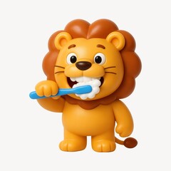 Fototapeta premium Cute lion brushing teeth