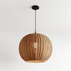 Woven rattan pendant light fixture isolated on white background