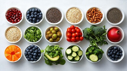 Vibrant Fresh Fruits and Vegetables with Dried Superfoods Display on Dark Gray Background