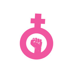 female gender symbol and raised fist feminism vector icon or logo design illustration vector isolated a white background