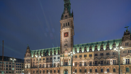 Building of the Hamburg City Hall day to night timelapse hyperlapse, the seat of the government of...
