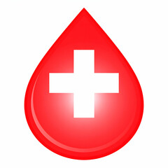 Fototapeta premium Red Blood Drop Icon with White Cross Center