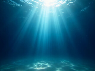 Fototapeta premium A radiant burst of sun rays piercing through the deep blue ocean, illuminating an ethereal underwater scene
