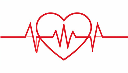 Red Heart with Heartbeat Pulse Line Art Graphic