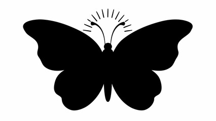Silhouette of a butterfly with antennae radiating light on a white background in simple vector style