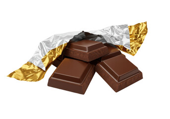Isolated Dark Chocolate Bars in Foil Wrapping