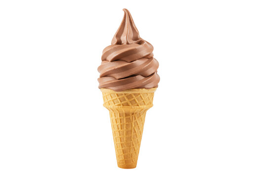 Isolated Delicious Chocolate Soft Serve Ice Cream Cone