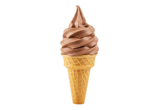 Isolated Delicious Chocolate Soft Serve Ice Cream Cone
