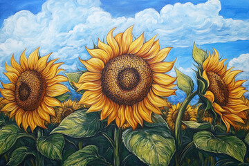 Sunflowers Under Blue Sky