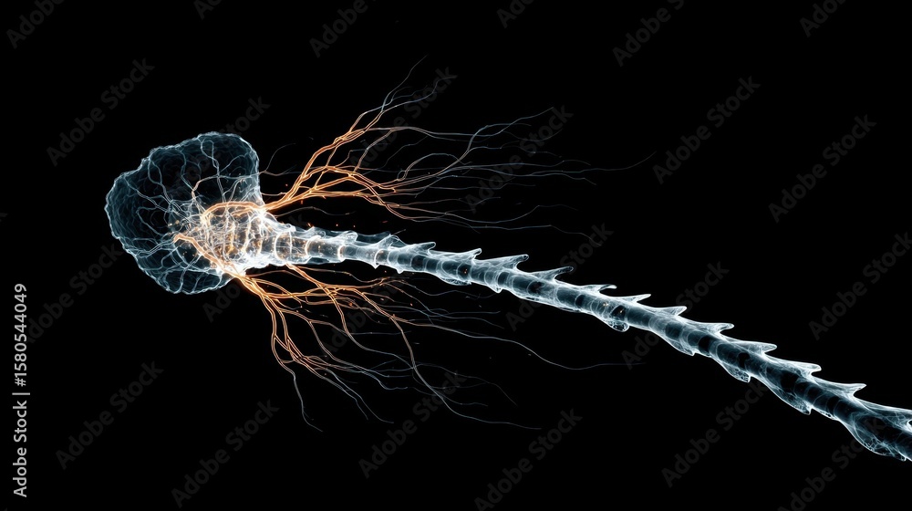 Poster conceptual visualization of the human nervous system highlighting the dynamic flow of electrical sig