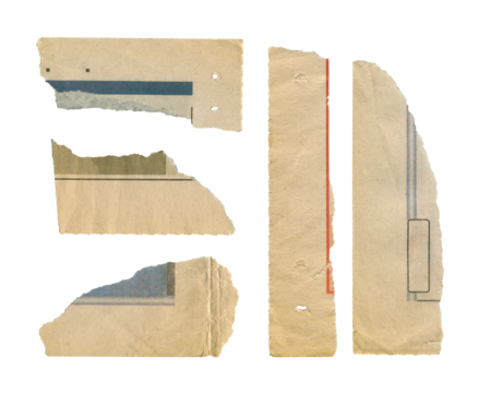 Set of torn pieces of newspaper isolated on transparent background.	