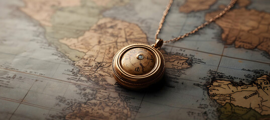 Old textured vintage compass designed with antique weathered elements worn finishes and atmospheric details highlighted by cinematic lighting for a realistic dramatic look

