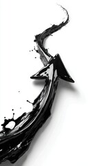Artful black arrow depicted in a whimsical stop motion animation style illustrating fluid motion and energy against a pristine white canvas. Perfect for conveying ideas of progress.