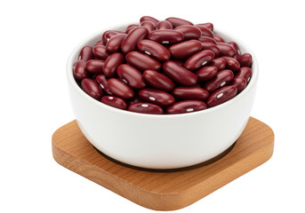 Isolated Bowl of Red Kidney Beans on Wood Coaster