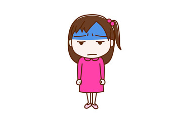 （全身正面）真っ青な顔色で不機嫌になりながら少女